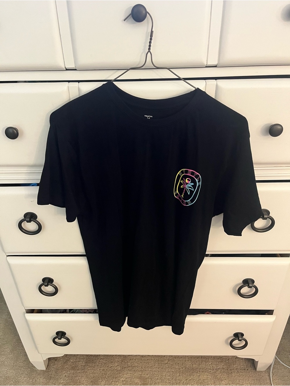 Black Short-Sleeve Graphic Tee with Neon Palm Crest